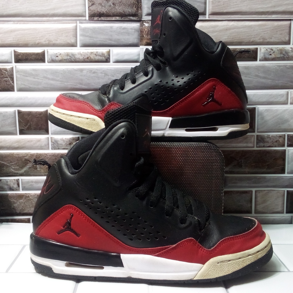 Jordan Boy's Black and Red High-Top Sneakers